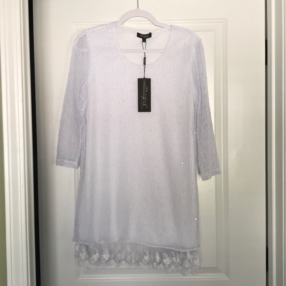Long White Top with Embroidered Accents
